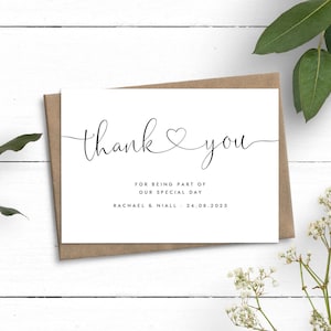 Cartes de remerciement personnalisées pour mariage, cartes de remerciement avec enveloppes, papeterie de mariage simple et élégante, notes de remerciement pour les jeunes mariés