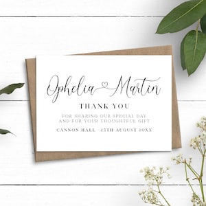 Cartes de remerciement de mariage personnalisées, Carte-cadeau de remerciement simple pour mariage, Grande carte de remerciement pour les invités du mariage avec enveloppes