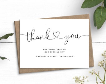 Wedding Thank You Cards, Personalised Wedding Thanks Card, Simple Thank You Cards With Envelopes, Pretty Heart Cards, Bulk Thank You Cards