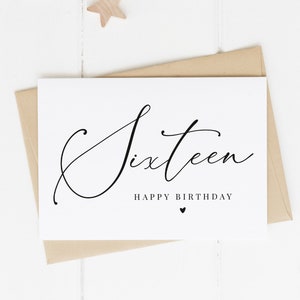 Carte du 16ème anniversaire, Milestone Birthday Card, Elegant Birthday Card, Simple Birthday Card, Happy Sixteenth Birthday Card, Calligraphy Card