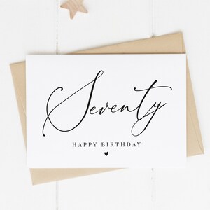 70th Birthday Card, Milestone Birthday Card, Elegant Birthday Card, Simple Birthday Card, Happy Seventieth Birthday Card, Calligraphy Card