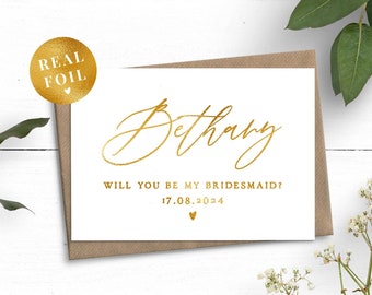 Personalised Bridesmaid Card, Bridesmaid Proposal Card, Gold Foil Bridesmaid Card, Will You Be My Bridesmaid, Calligraphy Bridesmaid Card