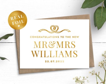 New Mr And Mrs Card, Gold Foil Wedding Card, Heart Wedding Card, Personalised Wedding Card, Congratulations Wedding Day, Wedding Gift Card