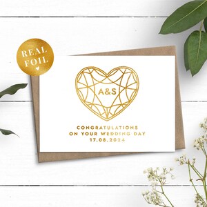Carte de mariage Gold Heart, Carte de mariage personnalisée, Carte de mariage en feuille d’or, Carte de jour de mariage de félicitations, Carte de mariage de luxe Cadeau