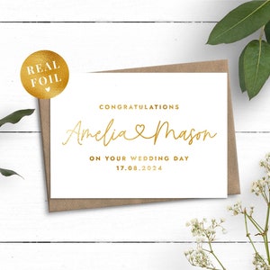 Carte de félicitations pour le jour de votre mariage, carte de mariage feuille d'or, carte de mariage personnalisée, le jour de votre mariage, cadeau carte de mariage de luxe