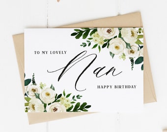 Birthday Card For Nan, Flower Birthday Card, Happy Birthday Nan Card, Elegant Birthday Card, Pretty Nan Birthday Card, Floral Birthday