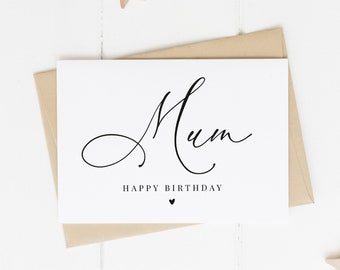 Mum Birthday Card, Happy Birthday Mum Card, Elegant Birthday Card, Calligraphy Birthday Card, Simple Birthday Card For Mum