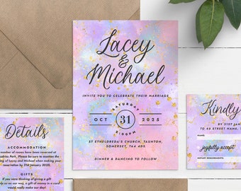 Pink Wedding Invitation, Feminine Wedding Invite, Colourful Wedding Invitation, Wedding Invite Suite, Bright Watercolour Wedding Invites