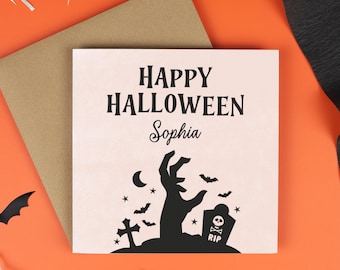 Personalised Halloween Card, Spooktacular Halloween Card, Graveyard Ghost Design, Custom Name Halloween Card