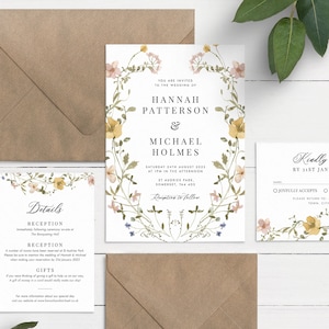 Wildflower Wedding Invitation Suite, Boho Wedding Invitation, Botanical Wedding Invite, Pretty Wedding Invite, Summer Wedding Invite