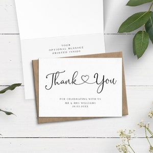 Folded Wedding Thank You Cards For Guests, Cute Thank You Cards With Envelopes, Personalised Wedding Cards Pack