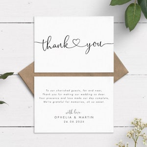Simple Wedding Thank You Cards With Poem, Personalised Cute Thank You Cards For Wedding Guests, Chic Thank You Cards With Envelopes