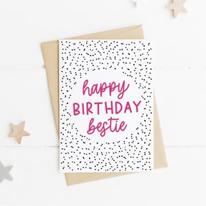 Carte d’anniversaire bestie, carte rose de joyeux anniversaire, carte d’anniversaire de polka dot, carte d’ami de joyeux anniversaire, carte d’amitié