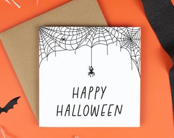 Minimalist Halloween Card, Black and White Spiderweb Design, Happy Halloween Card, Modern Spooky Greeting Card, Halloween Stationery