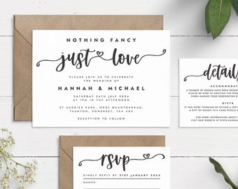 Simple Wedding Invite, Nothing Fancy Just Love, Wedding Party Invitation, Elopement Party Invite, Wedding Invites With RSVP, Wedding Suite