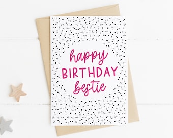 Bestie Birthday Card, Pink Happy Birthday Card, Polka Dot Birthday Card, Happy Birthday Friend Card, Friendship Card