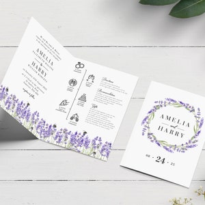 Lavender Wedding Invitation, Folded Wedding Invitation, Lavender Flower Invitation, Pretty Summer Wedding Invite, Purple Floral Wedding