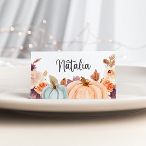 Marques de lieux automne, Cartes de nom de mariage personnalisées, Noms de lieux de mariage citrouille, Cartes de visite pliées, Carte de cadre pour Halloween