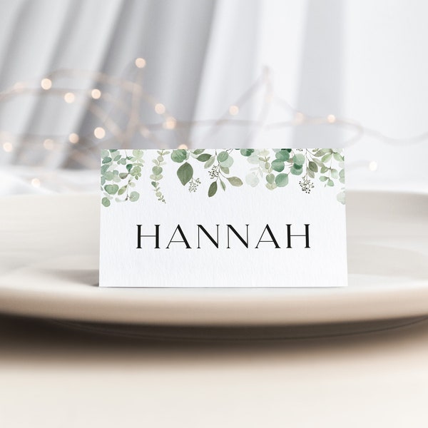 Eucalyptus Place Cards, Personalised Wedding Name Cards, Simple Wedding Place Names, Folded Name Cards, Greenery Place Setting Card