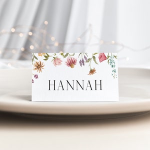 Marques de lieu fleurs sauvages, Cartes de visite personnalisées pour mariage, Noms de lieux de mariage simples, Cartes de visite pliées, Carte de visite floral sauvage