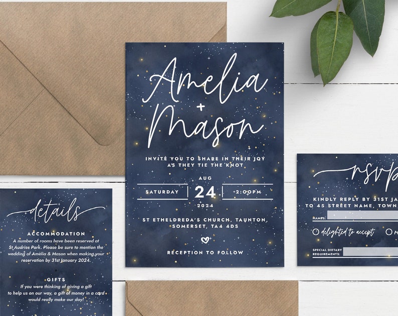 Night Sky Wedding Invite Celestial Wedding Invitation Wedding Announcement Card Wedding Invite Suite Winter Wedding Invites