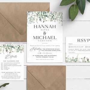 Eucalyptus Wedding Invitation, Botanical Wedding Invite, Greenery Wedding Invite, Wedding Invitation Suite, Modern Wedding Invites