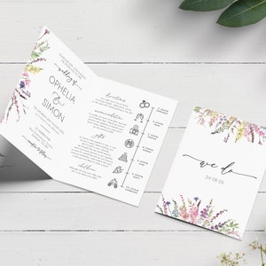 Wildflower Wedding Invitation, Folded Wedding Invitation, Pretty Flower Invitation, Spring Wedding Invite, Delicate Wildflower Invitation