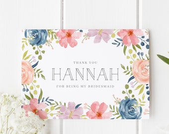 Personalized Bridesmaid Thank You, Floral Bridesmaid Card, Thank You Bridesmaid, Flower Bridesmaid Card, Thank You For Being My Bridesmaid