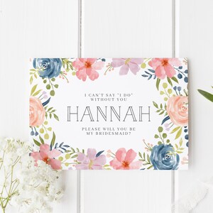 Proposition personnalisée de demoiselle d'honneur, carte de demoiselle d'honneur florale, je ne peux pas dire que je fais sans vous, carte de demande de demoiselle d'honneur, carte de demoiselle d'honneur de fleur