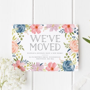 Nous avons déplacé les cartes postales, les cartes d'annonce en mouvement floral, le pack de cartes de changement d'adresse, l'annonce de la nouvelle maison, la nouvelle carte maison personnalisée