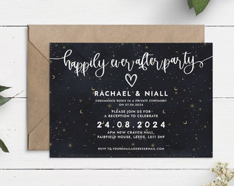 Happily Ever After Party Invite, Evening Reception Invitation, Wedding Party Invite, Elopement Party, Celestial Wedding Reception Invite