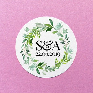 Personalised Wedding Stickers, Greenery Wedding Sticker, Save The Date Sticker, Wedding Date Favour Labels, Envelope Seal Sticker