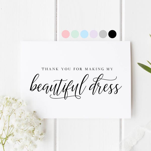 Thank You Dressmaker Card, Thank You For Making My Beautiful Dress, Wedding Dress Card, Wedding Dress Seamstress Thank You Card, Vendor Card