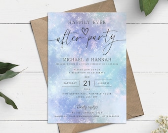 Happily Ever After Party Invite, Winter Evening Reception Invitation, Elopement Party Invite, Snowflake Christmas Wedding Party Invitation