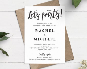 Let's Party Wedding Invitation, Evening Invitation, Wedding Party Invite, Simple Wedding Invite, Elopement Party, Wedding Invite With RSVP