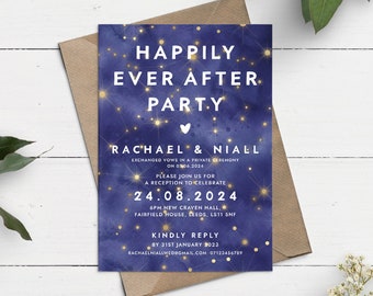 Happily Ever After Party Invite, Night Sky Wedding Invite, Evening Reception Invitation, Elopement Party, Celestial Wedding Invite With RSVP