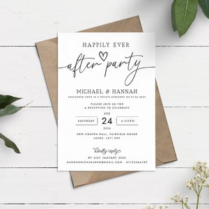 Happily Ever After Party einladen, Abendempfangseinladung, Elopement Party, Hochzeitspartyeinladung, Hochzeitsempfangseinladung mit RSVP