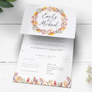 Invitation de mariage Concertina d’automne, invitation de mariage floral d’automne, invitation de mariage d’automne, invitation de mariage en accordéon imprimée avec enveloppes