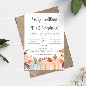 Faire-part de mariage d'automne, faire-part de réception uniquement, citrouille de mariage, faire part de mariage de soirée, faire-part d'Halloween