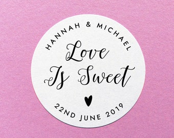 Love Is Sweet Sticker, Personalised Party Favour Stickers, Candy Favor Labels, Wedding Cupcake Label, Love Is Sweet Wedding Favor Stickers