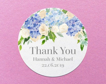 Custom Thank You Stickers, Wedding Stickers, Wedding Favour Labels, Floral Wedding Stickers, Personalised Wedding Stickers, Blue Florals