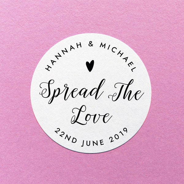 Spread The Love Sticker, Hochzeit Marmeladen Sticker, Wedding Favor Sticker, Wedding Jelly Label, personalisiertes Spread The Love, Party Favor Label