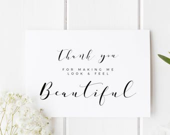 Wedding Makeup Artist Card, Thank You Card For Hairdresser, Thank You For Making Me Look Beautiful, Card For Wedding Hair Stylist, Wedding