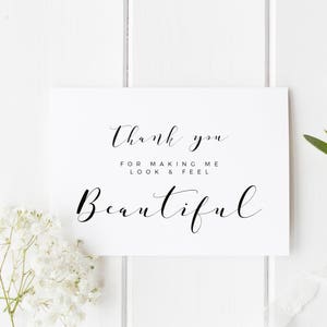 Carte maquilleuse de mariage, carte de remerciement pour coiffeur, merci de m'avoir mise en beauté, carte pour coiffeur de mariage, mariage