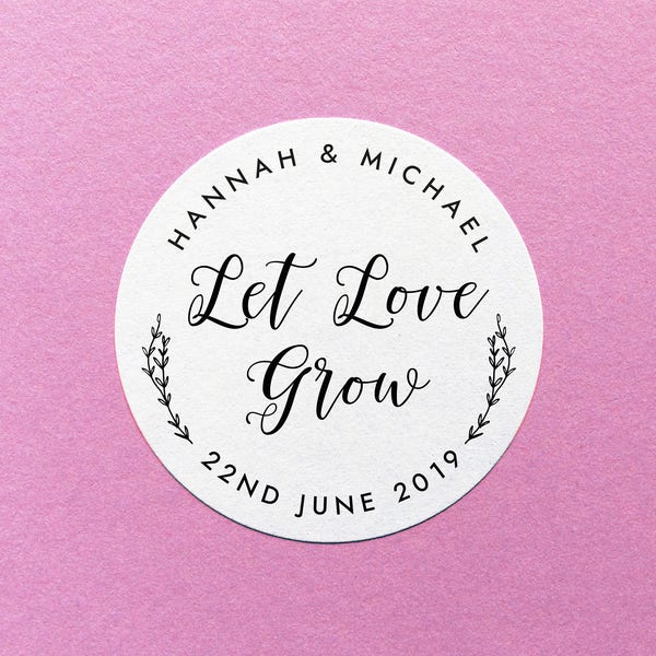 Adesivi personalizzati Let Love Grow, etichetta semplice per bomboniere, adesivi per pacchetti di semi, etichetta floreale Let Love Grow, adesivo per semi di nozze botanico