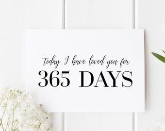 Personalised Anniversary Card, 365 Days Anniversary Card, First Anniversary, Today I Have Loved You For 365 Days, 1st Anniversary For Him