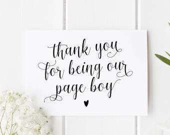 Thank You Page Boy Card, Thank You Pageboy, Wedding Thank You Card, Card For Page Boy, Calligraphy Page Boy Card, Our Page Boy Card, Pageboy