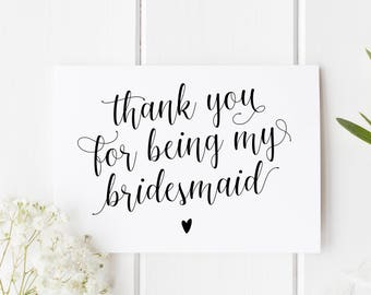 Thank You Bridesmaid Card, Pretty Bridesmaid Card, Wedding Thank You Card, Calligraphy Bridesmaid Card, Best Friend Wedding Card, Bridesmaid