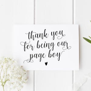 Thank You Page Boy Card, Thank You Pageboy, Wedding Thank You Card, Card For Page Boy, Calligraphy Page Boy Card, Our Page Boy Card, Pageboy image 1