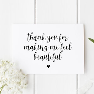 Maquilleur Merci carte, carte pour coiffeur, Merci de me faire sentir belle, Carte pour mariage MUA, mariage Thankyou maquillage